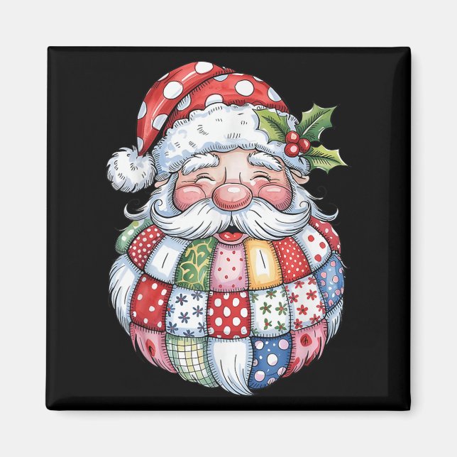 Retro Patchwork Jultomten jul Preppy Merry Magnet (Framsidan)