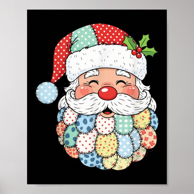 Retro Patchwork Santa Claus Christmas Preppy Xmas  Poster (Framsidan)