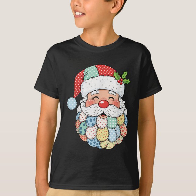 Retro Patchwork Santa Claus Christmas Preppy Xmas  T Shirt (Framsida)