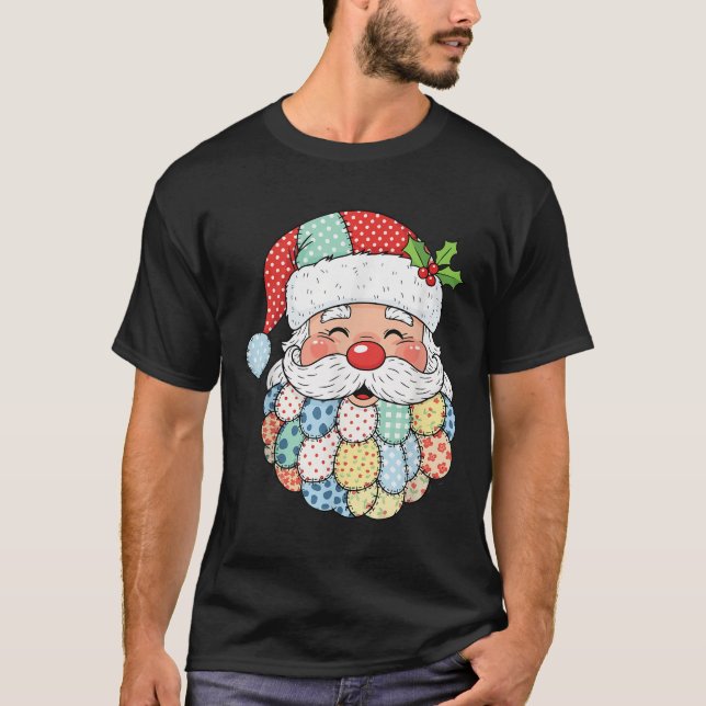 Retro Patchwork Santa Claus Christmas Preppy Xmas  T Shirt (Framsida)