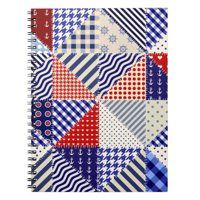 Retro Patchwork Triangles Nautical Stil Anteckningsbok (Framsidan)