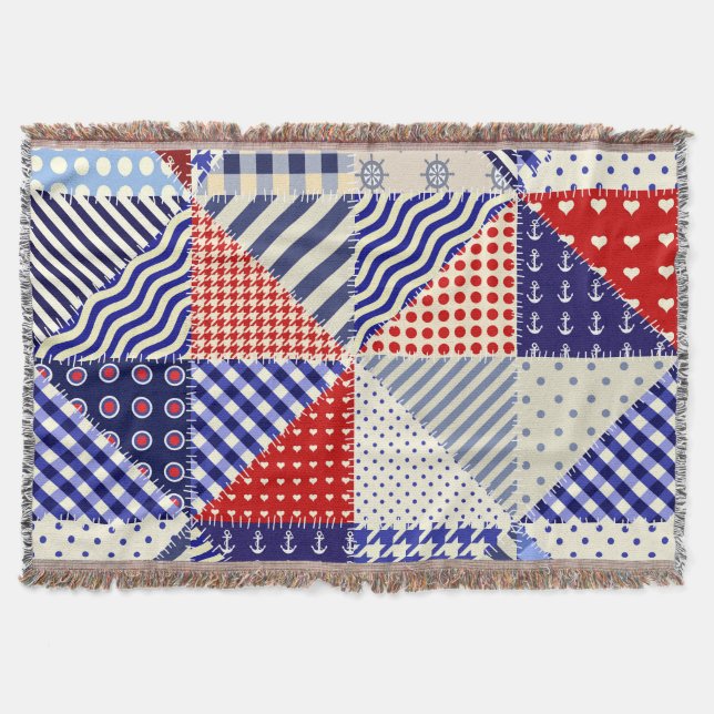 Retro Patchwork Triangles Nautical Stil Filt (Framsidan)