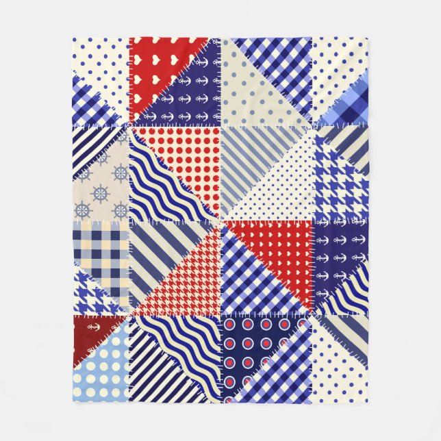 Retro Patchwork Triangles Nautical Stil Fleecefilt (Framsidan)