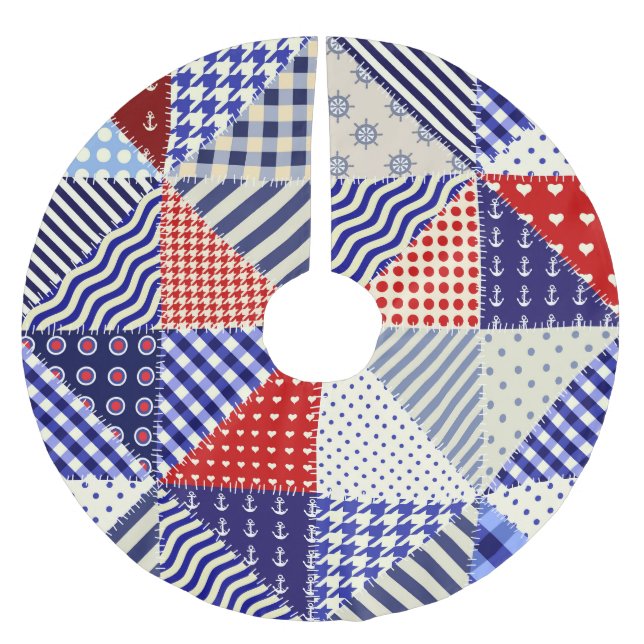 Retro Patchwork Triangles Nautical Stil Julgransmatta Borstad Polyester (Framsidan)