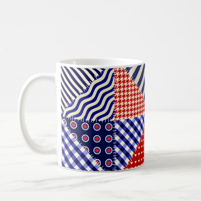 Retro Patchwork Triangles Nautical Stil Kaffemugg (Vänster)