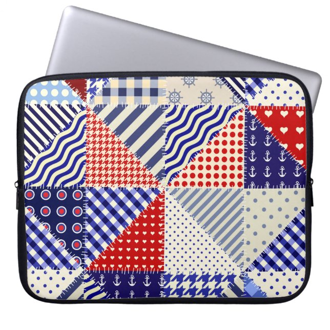 Retro Patchwork Triangles Nautical Stil Laptop Fodral (Framsidan)