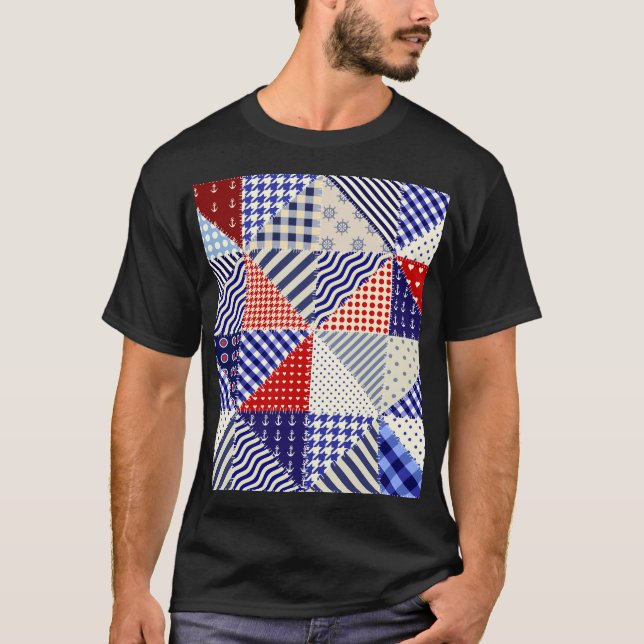 Retro Patchwork Triangles Nautical Stil T Shirt (Framsida)