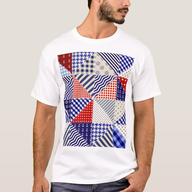 Retro Patchwork Triangles Nautical Stil T Shirt (Framsida)