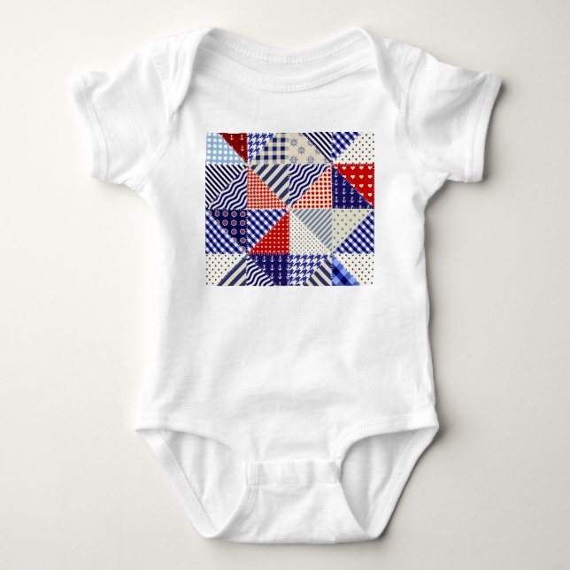 Retro Patchwork Triangles Nautical Stil T Shirt (Framsida)