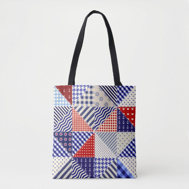 Retro Patchwork Triangles Nautical Stil Tygkasse (Framsida)