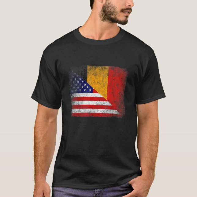 Retro Patriotic American Belgium Flagga Distress T Shirt (Framsida)