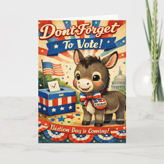 Retro Patriotic Donkey Vote Reminder Kort (Framsida)