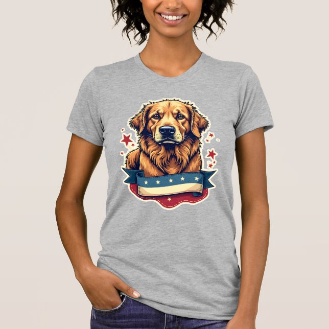 Retro Patriotic Golden Retriever Engraving Tee 4 (Framsida)