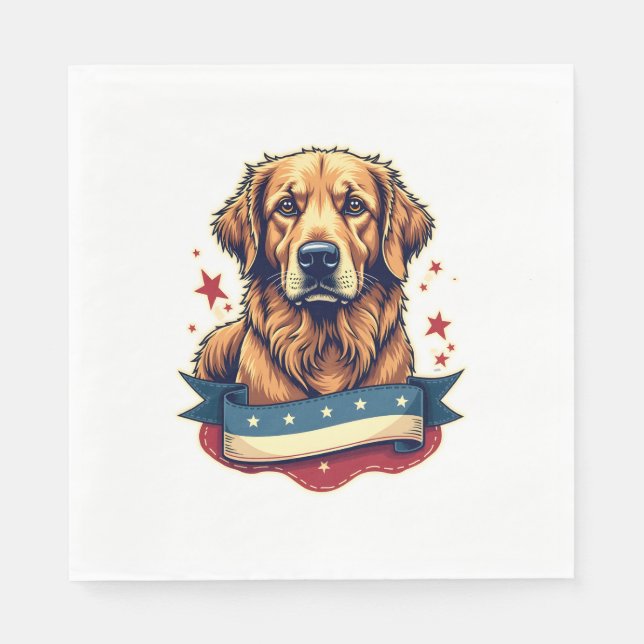 Retro Patriotic Golden Retriever Engraving Tee 4 Pappersservett (Framsidan)