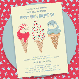 Retro Patriotic Ice Cream Cone 50:e födelsedagen Inbjudningar