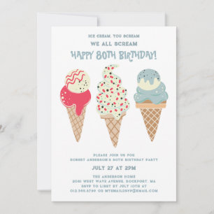 Retro Patriotic Ice Cream Cone 80 Birthday Inbjudningar