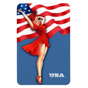 Retro Patriotic Pin-Up Art Girl Magnet