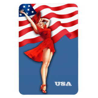 Retro Patriotic Pin-Up Art Girl Magnet