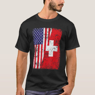Retro Patriotic Usa American Flagga Schweiz Flagga T Shirt