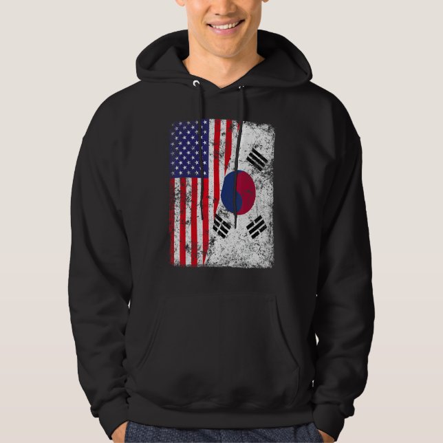 Retro Patriotic Usa American Flagga Sydkorea Flagg Hoodie (Framsida)