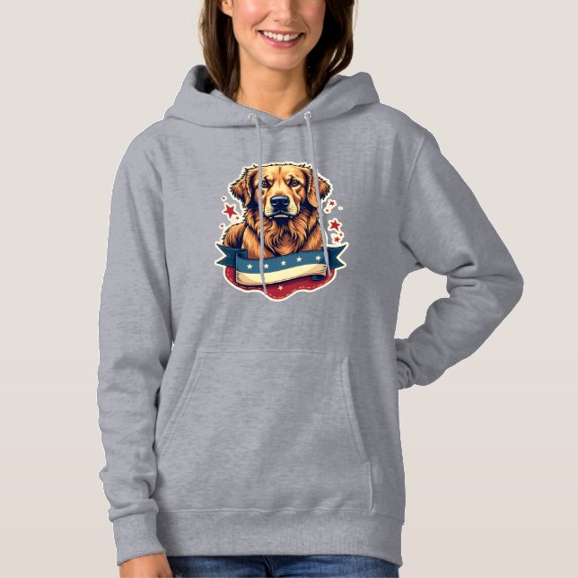 Retro Patriotisk Gravyr T-shirt för Golden Retriev (Framsida)