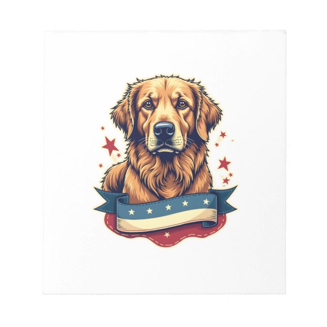Retro Patriotisk Gravyr T-shirt för Golden Retriev Anteckningsblock (Framsida)