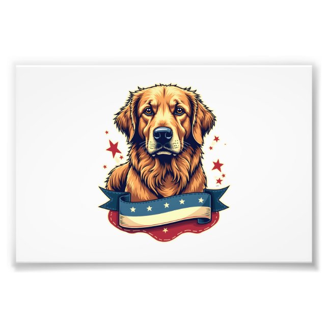 Retro Patriotisk Gravyr T-shirt för Golden Retriev Fototryck (Framsidan)