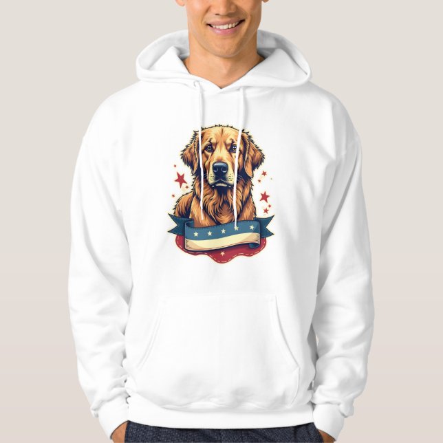 Retro Patriotisk Gravyr T-shirt för Golden Retriev Hoodie (Framsida)