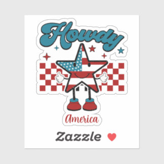 Retro Patriotisk Howdy Stjärna Fjärde Juli USA Fla Klistermärken