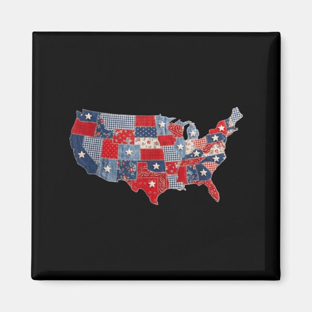 Retro patriotisk USA-karta lapptäcke vintage Ameri Magnet (Framsidan)