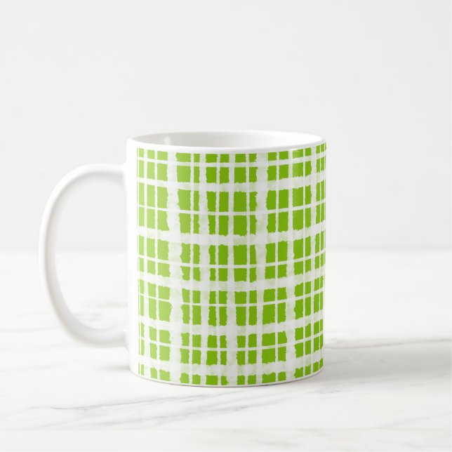 Retro Paved Gingham Play Mönster Lime Green Kaffemugg (Vänster)