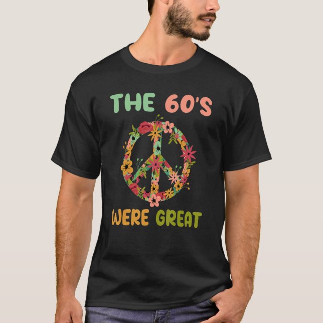 Retro Peace 60-talets Fredstecken Hippie Flower Qo T Shirt (Framsida)