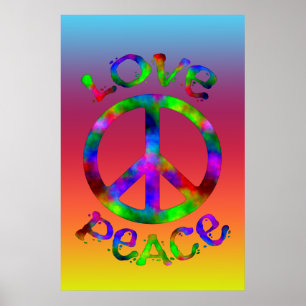 Retro Peace and Kärlek Tie-Dye Design Poster