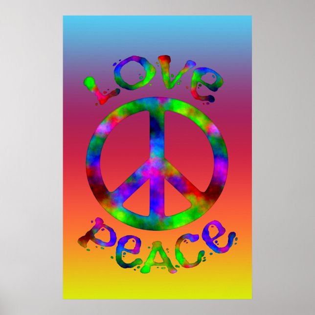 Retro Peace and Kärlek Tie-Dye Design Poster (Framsidan)