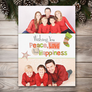 Retro Peace Dubbla-fotopatkort för julklapp i  Kär Julkort