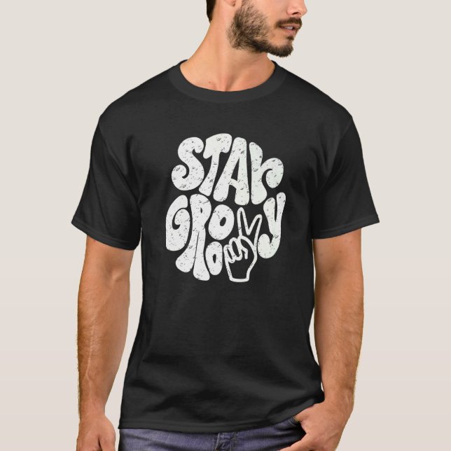 Retro Peace Hippie Håll dig markpositiv sind Lyckl T Shirt (Framsida)