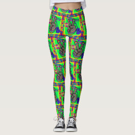 Retro Peace Hippy Guitar Neon 1960:s 1970-tal Leggings