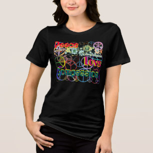 Retro Peace Kärlek Compassion Fredstecken Collage T-shirt I Triblend-tyg