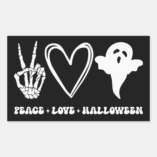 Retro Peace Kärlek Halloween Rektangulärt Klistermärke (Framsida)