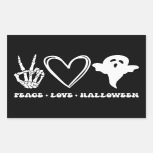 Retro Peace Kärlek Halloween Rektangulärt Klistermärke