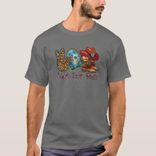Retro Peace Kärlek Rodeo Cowboy Boots och Hat West T Shirt