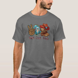 Retro Peace Kärlek Rodeo Cowboy Boots och Hat West T Shirt