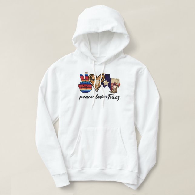 Retro Peace Kärlek Texas CowboyBoots Westerna råd Hoodie (Design framsida)