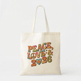 Retro Peace Love 2026 Groovy Tote Bag Tygkasse