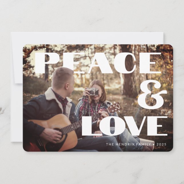 Retro Peace & Love Foto Julkort (Framsida)
