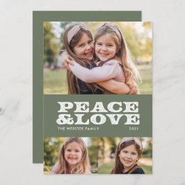 Retro peace och grönt kärlek tre foto julkort