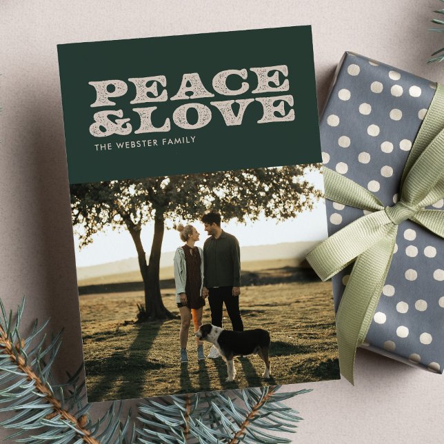 Retro peace och kärlek julkort för helgdag (Skapare uppladdad)