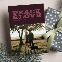 Retro peace och kärlek plum ett foto julkort