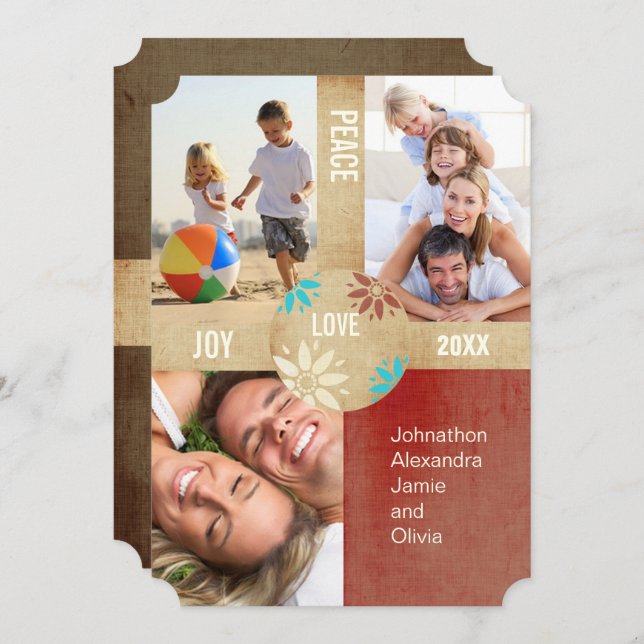 Retro Peace on Earth Family Photo Julkort (Fram/baksida)