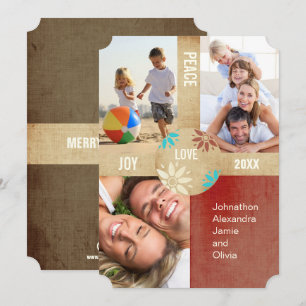 Retro Peace on Earth Family Photo Julkort
